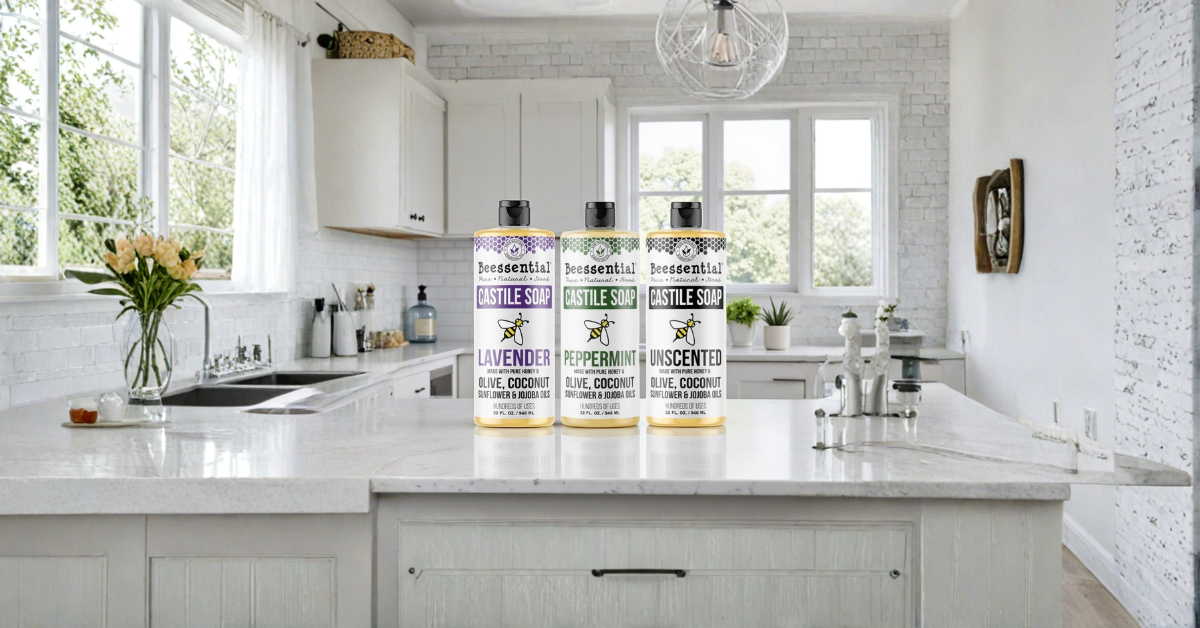 Three Beessential Castile Soap on Counter