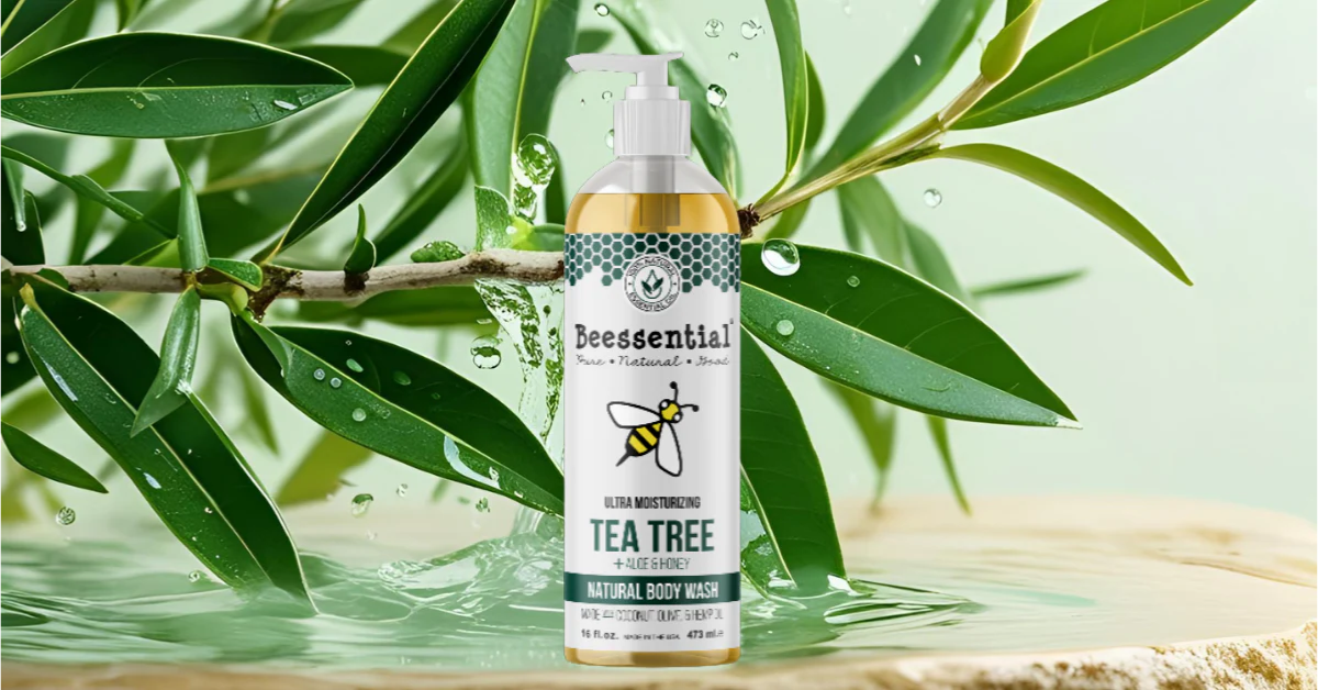 Tea Tree Oil body Wash under a tea tree oil tree