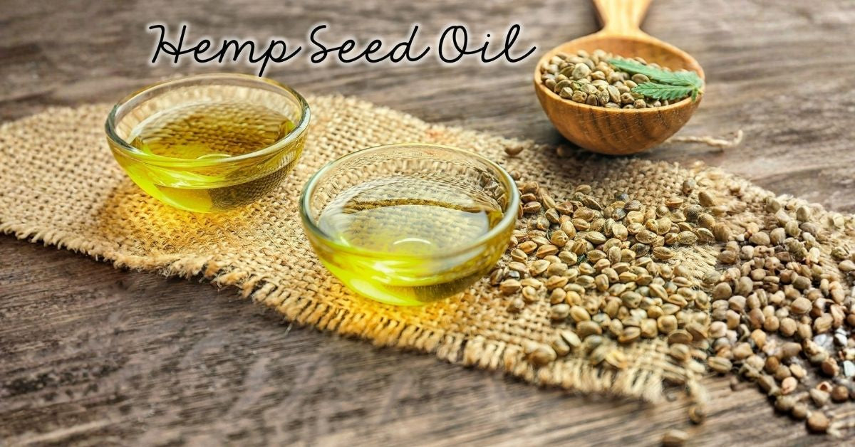 Hemp seed and hemp seed oil on burlap.