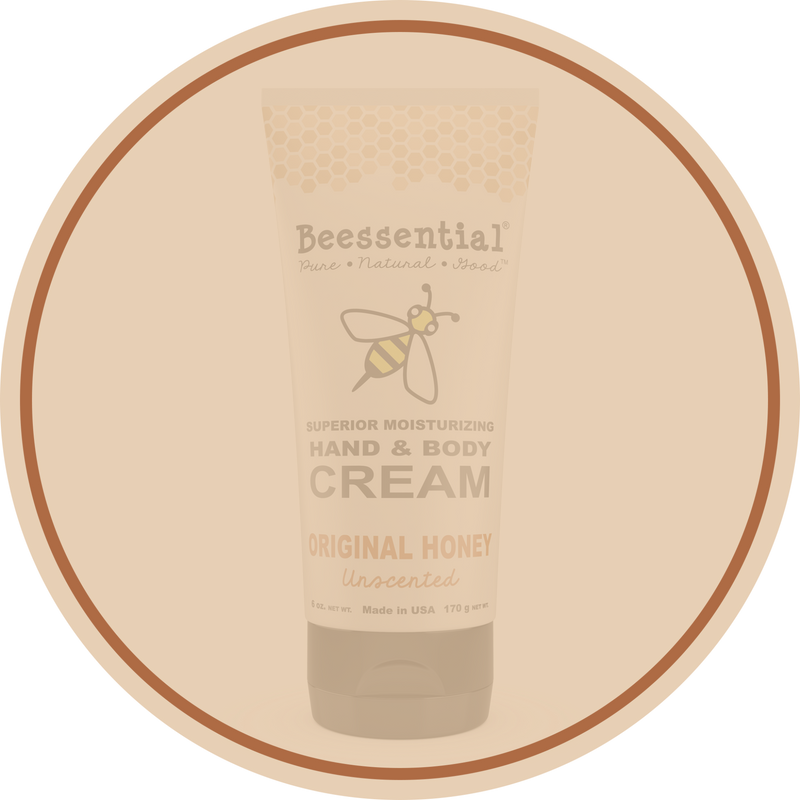 Beessential Unscented Honey Hand Cream is in a tube made with natural ingredients for deep hydration and soothing care.