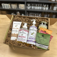 Beessential Queen Bee Mother’s Day Gift Set with body wash, foaming hand soap, cream, tea, and honey