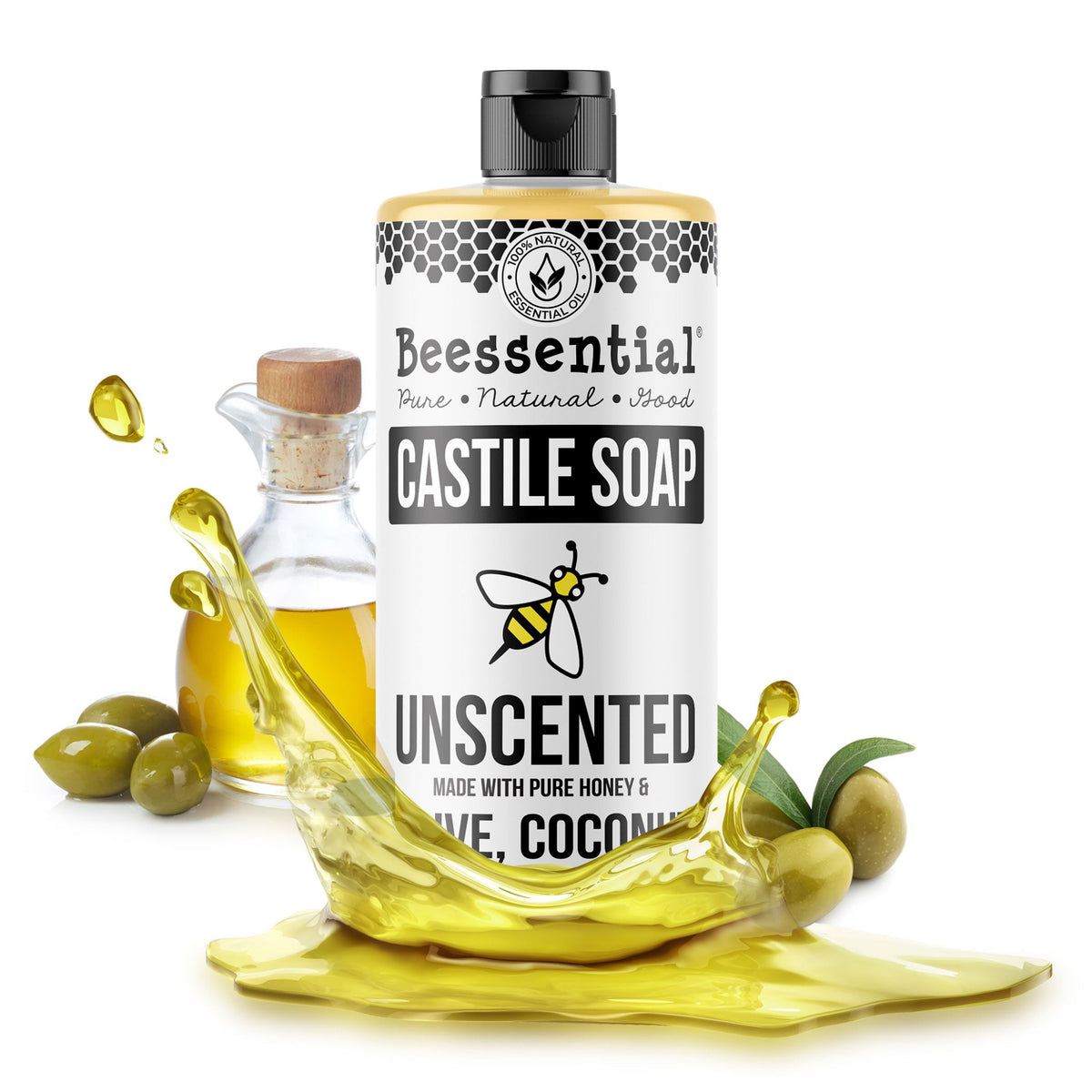 Fragrance-free and versatile, Beessential Unscented Castile Soap cleanses with a rich, moisturizing lather.
