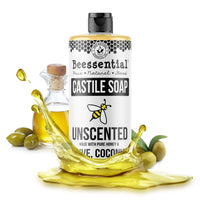 Fragrance-free and versatile, Beessential Unscented Castile Soap cleanses with a rich, moisturizing lather.