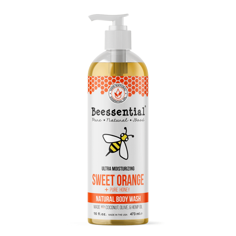 Beessential Sweet Orange Body Wash 16 oz - Natural, zesty orange scent for an energizing shower.