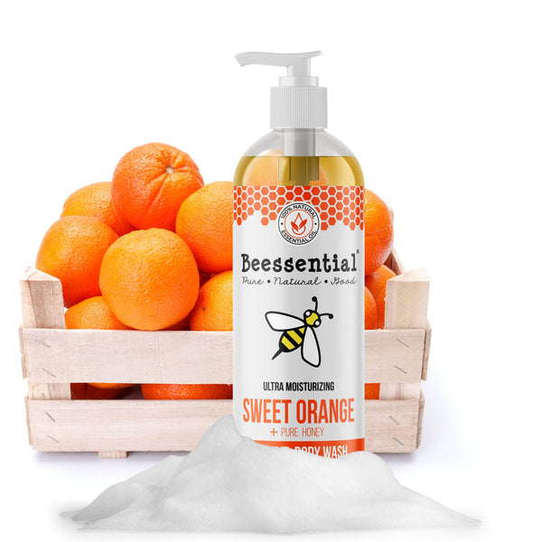 Beessential Sweet Orange Body Wash 16 oz - Natural, zesty orange scent for an energizing shower.
