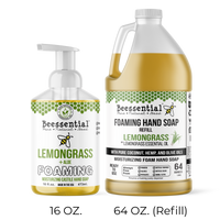 Beessential Lemongrass Foaming Hand Soap featuring its natural moisturizing formula.