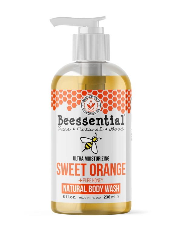 Beessential Sweet Orange Body Wash 16 oz - Natural, zesty orange scent for an energizing shower.