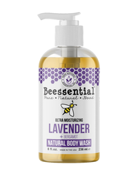 Beessential Lavender Bergamot Body Wash with moisturizing honey and soothing lavender essential oils.