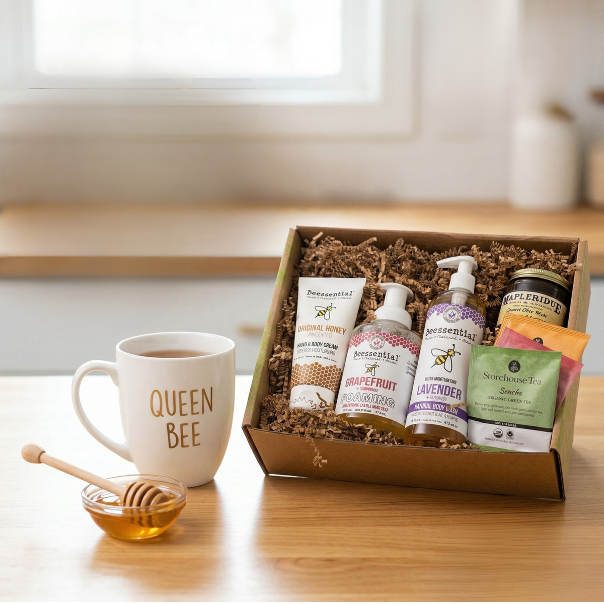 Beessential Queen Bee Gift Set with moisturizing hand soap and cream, perfect spa gift for moms and women