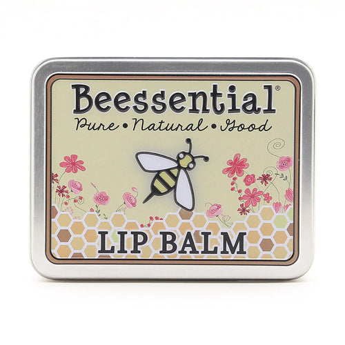 Reusable Beessential gift tin containing five handcrafted natural lip balms.