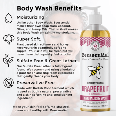 Grapefruit Body Wash with Lemongrass - Energizing & Refreshing - Beessential