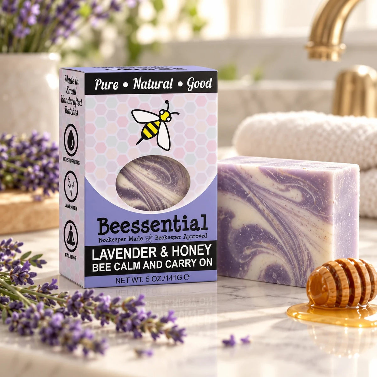 Handmade Lavender & Honey Bar Soap for Sensitive Skin - Beessential