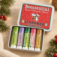 HappBee Holidays Lip Balm Tin – Customizable 5-Pack Natural Gift Set - Beessential