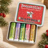 HappBee Holidays Lip Balm Tin – Customizable 5-Pack Natural Gift Set - Beessential