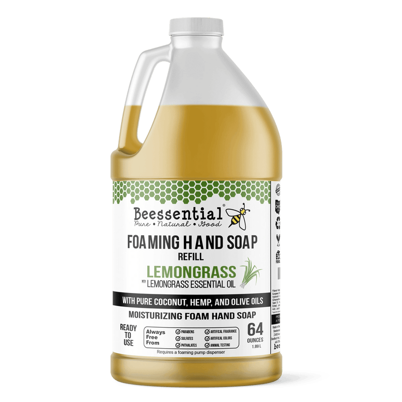 Lemongrass Foaming Hand Soap is a natural foaming hand soap made with pure lemongrass essential oil, honey, aloe, and moisturizing