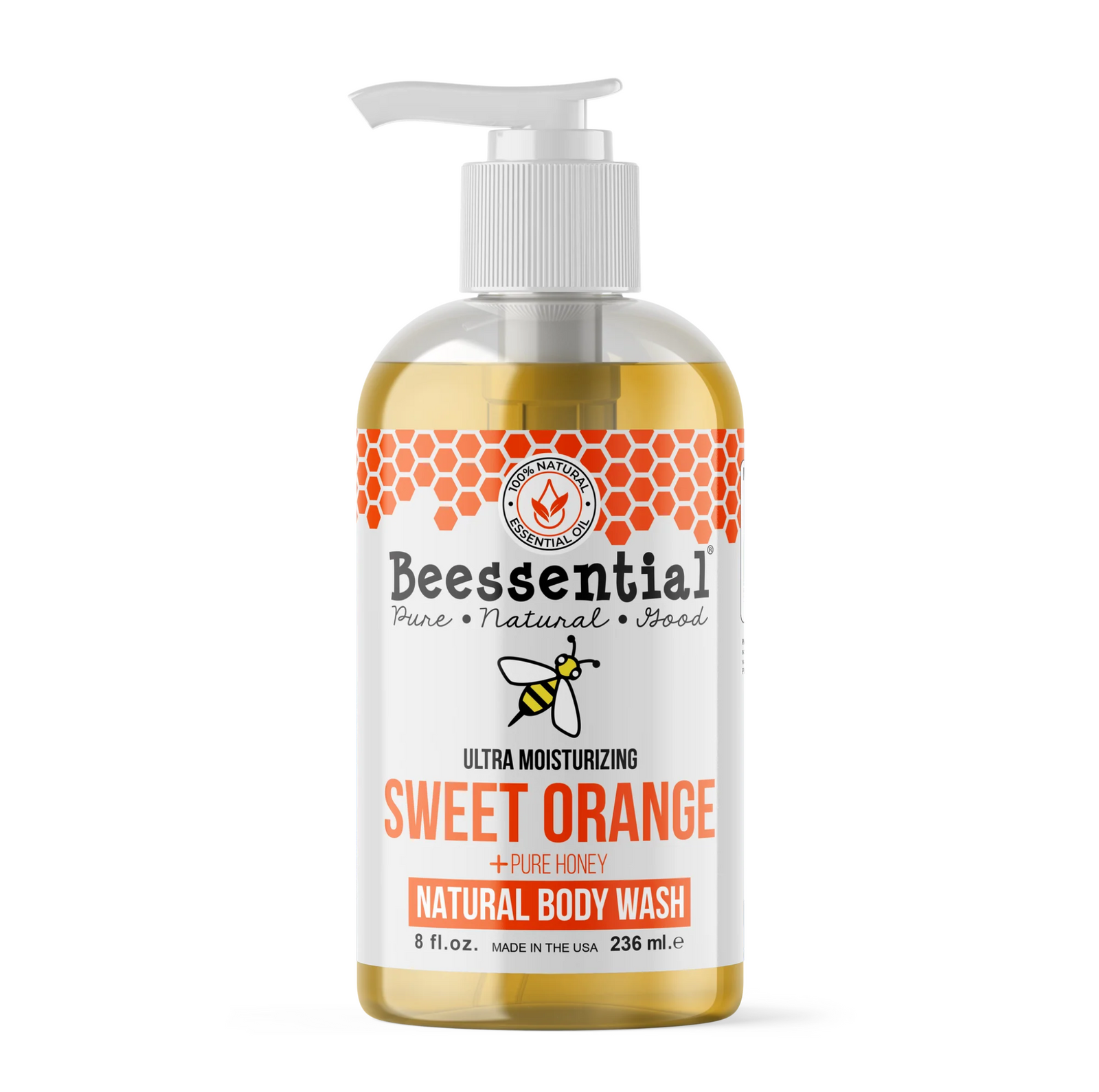 8 oz bottle of Orange Body Wash with natural ingredients.
