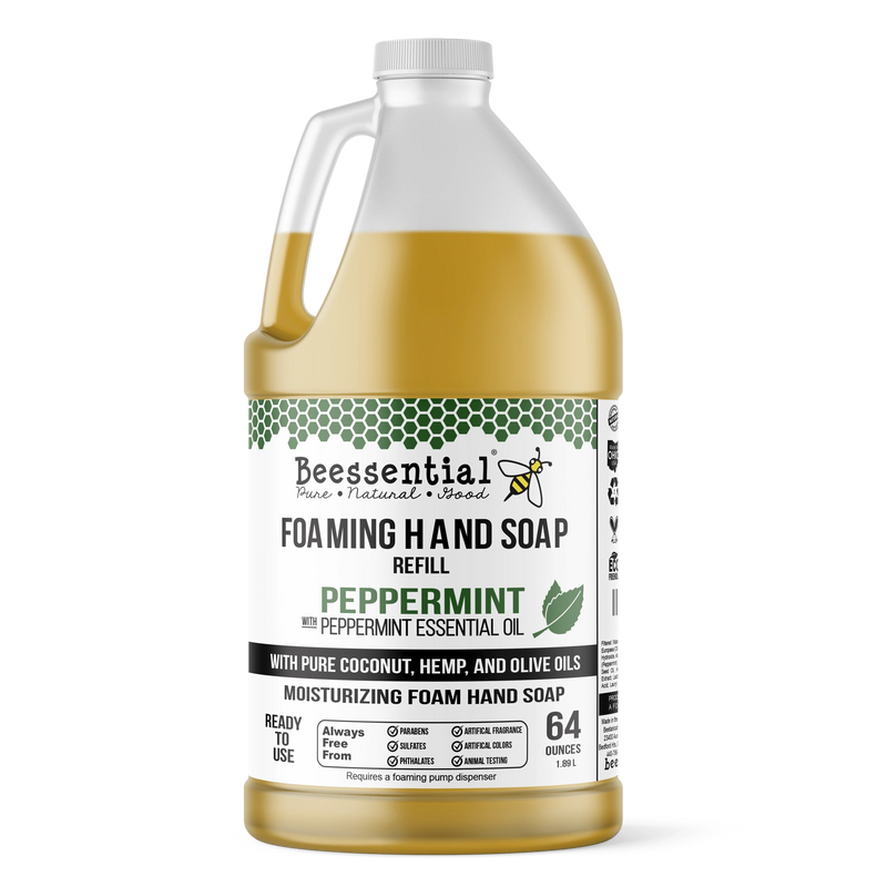 Natural peppermint foaming hand soap made with honey by Beessential.