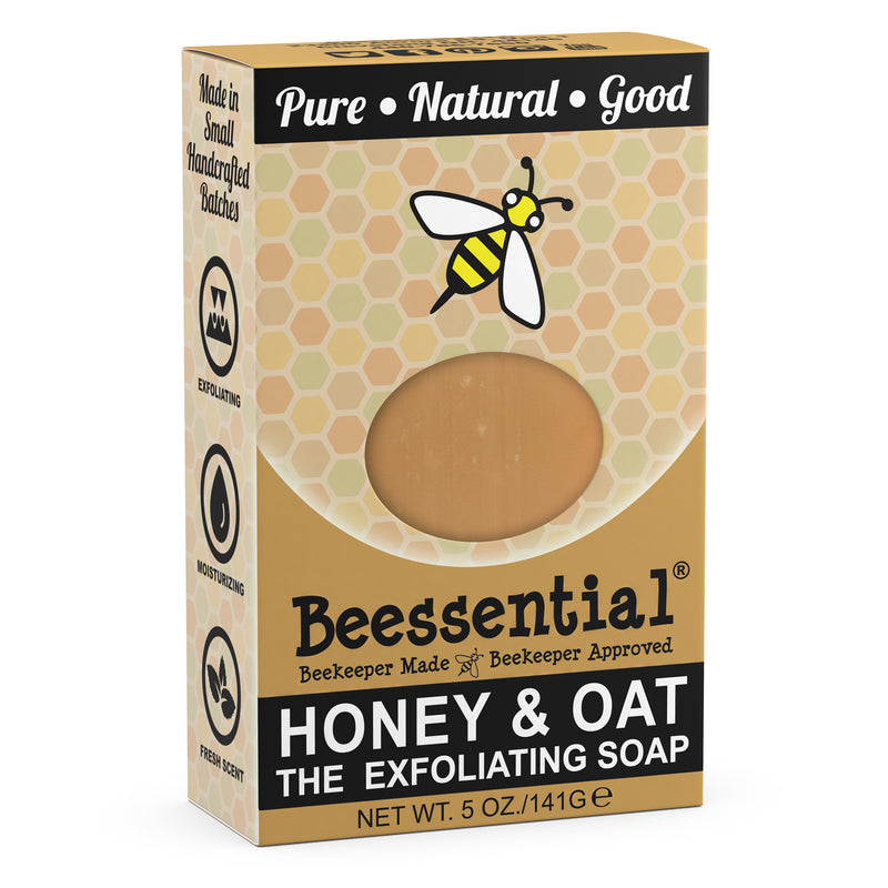 Beessential Honey & Oat Bar Soap - Handcrafted soap with honey and oatmeal for exfoliation and hydration