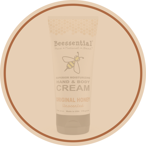 Beessential Unscented Honey Hand Cream is in a tube made with natural ingredients for deep hydration and soothing care.