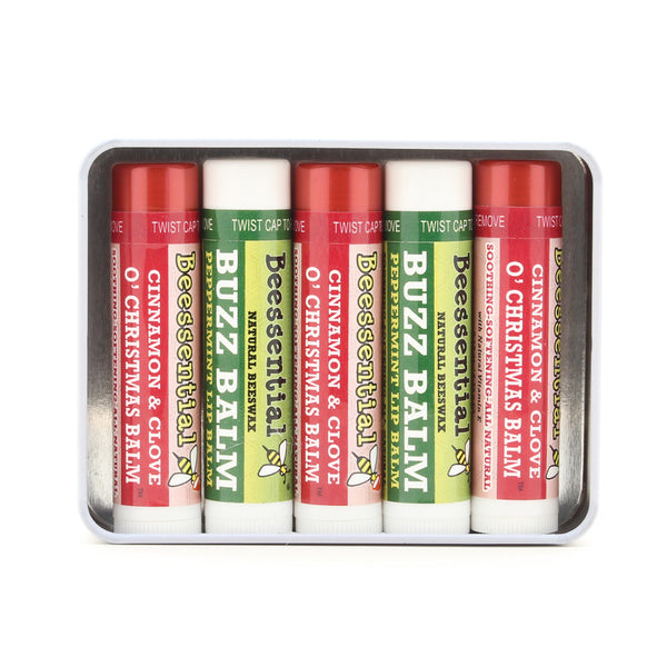 Beessential HappBee Holidays Lip Balm Tin – 5 All-Natural Lip Balms, Customize Your Set for the Perfect Gift