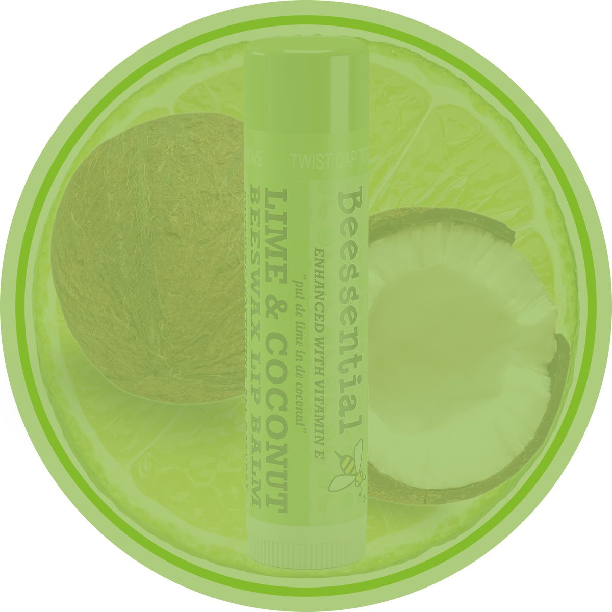 Beessential Coconut Lime Lip Balm tube - natural hydrating formula