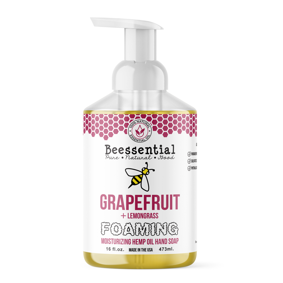 Beessential Grapefruit with Lemongrass Foaming Hand Soap bottle - Fresh, zesty, and zesty natural hand wash.
