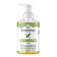 Beessential Lemongrass Foaming Hand Soap pump bottle with a fresh green label.