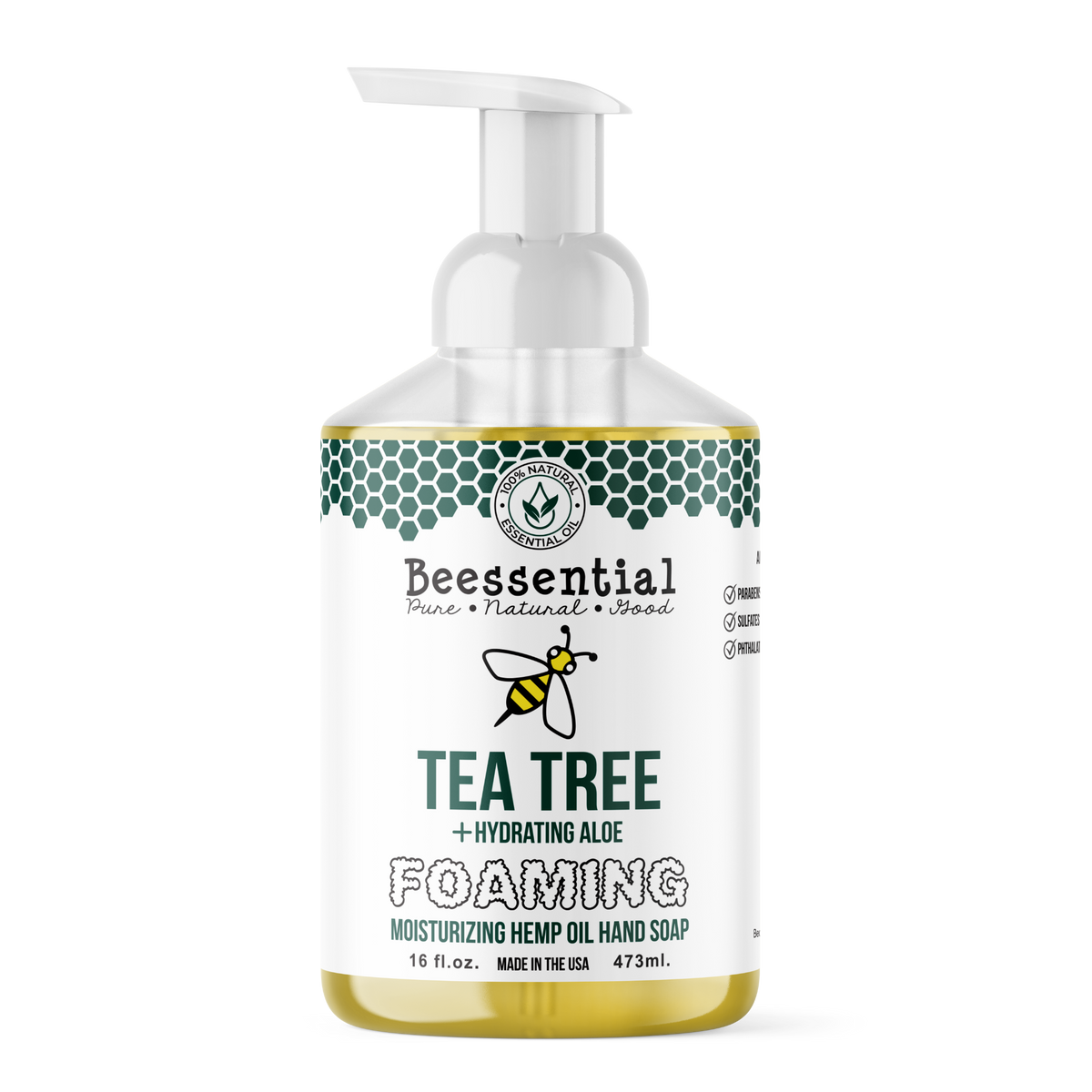 Beessential Tea Tree Oil Foaming Hand Soap, offering a gentle and aromatic natural clean.