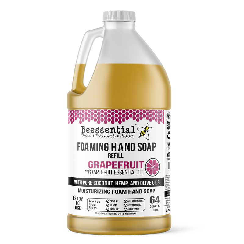64 oz refill jug of Beessential Grapefruit with Lemongrass Foaming Hand Soap - Eco-friendly and cost-effective.