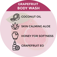 8 oz Beessential Grapefruit Body Wash made with aloe and honey, offering a fresh, citrus-infused cleanse