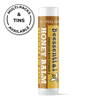 Beessential Natural Beeswax Honey Lip Balm with propolis and natural honey flavor. Free from artificial additives.