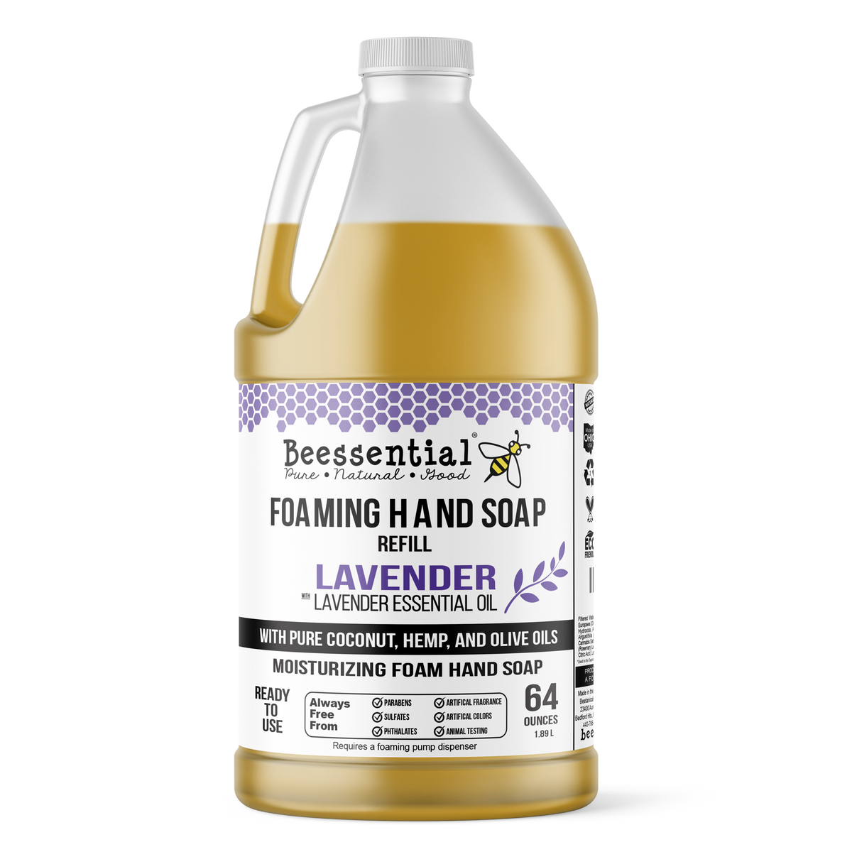 Beessential Foaming Hand Soap in a sleek pump bottle, made with natural ingredients for a gentle, moisturizing cleanse.