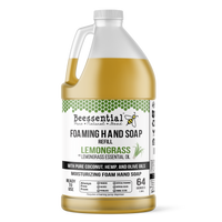 A 64 oz refill jug of Beessential Lemongrass Foaming Hand Soap.