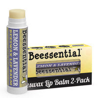 2-pack of Beessential Lemon Lavender Lip Balm. Sophisticated flavor profile for soft, healthy lips.