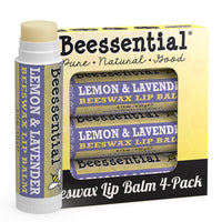 4-pack of Beessential Lemon Lavender Lip Balm. Continuous natural care with lemon and lavender essential oils.