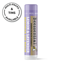 Multi-pack of Beessential Lemon Lavender Lip Balm tubes. Sophisticated flavor profile for a spa-like treatment.