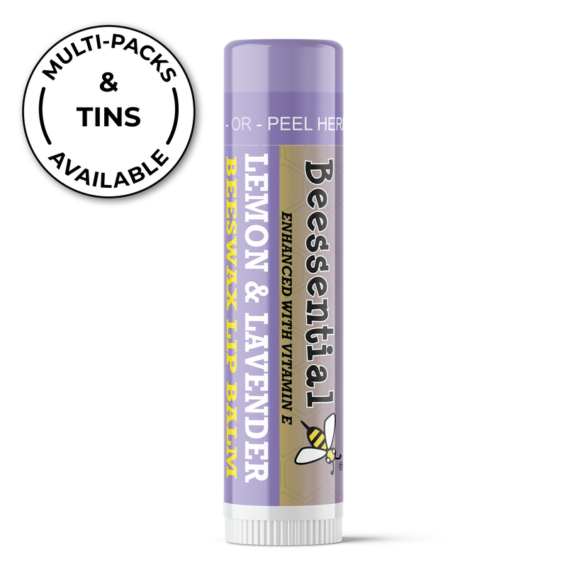 Multi-pack of Beessential Lemon Lavender Lip Balm tubes. Sophisticated flavor profile for a spa-like treatment.