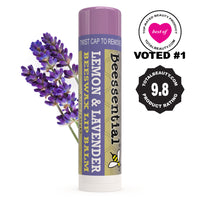 Beessential Lemon Lavender Lip Balm with Total Beauty award seal. Heals chapped lips faster than petroleum.