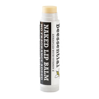 An open tube of Beessential Naked Unscented Lip Balm, free from fragrances.