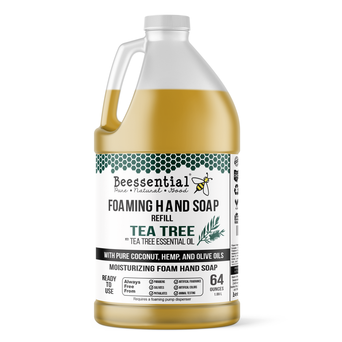 Beessential Tea Tree Oil Foaming Hand Soap gently cleanses with natural ingredients, leaving hands soft and refreshed.