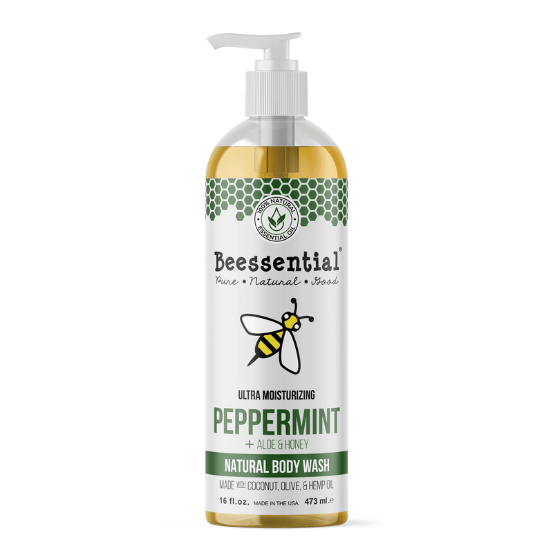 Beessential Peppermint Body Wash in a 16-ounce bottle