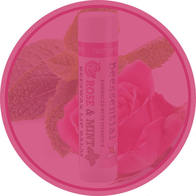 Beessential Rose Mint Lip Balm with floral rose and cool mint